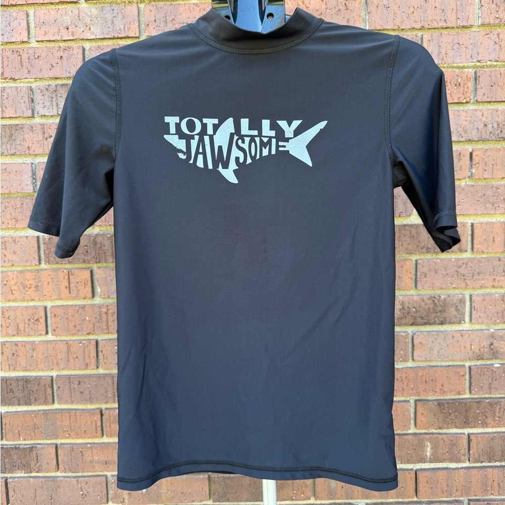 Cherokee Rash Guard Swim Shirt Black Totally Jawsome Shark Youth Size XL 16 UPF